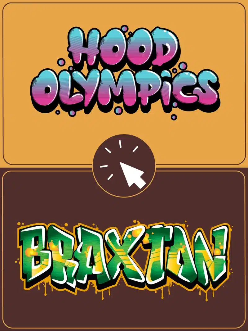 Graffiti design portfolio example showcasing various fonts and typographic compositions