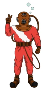 Deep Diver Red Suit Cartoon Character