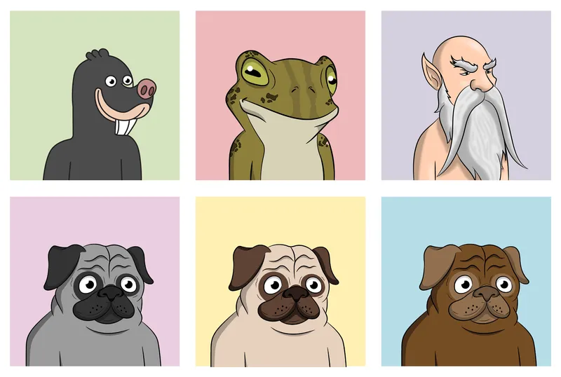 Collection of various cartoon characters including animals, superheroes, and fantasy creatures