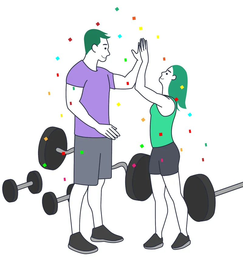 Vector art of a fitness couple exercising together, depicting strength and teamwork