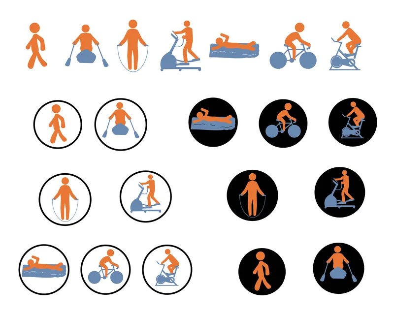 Icons of various sports including swiming, cycling, walking, and running