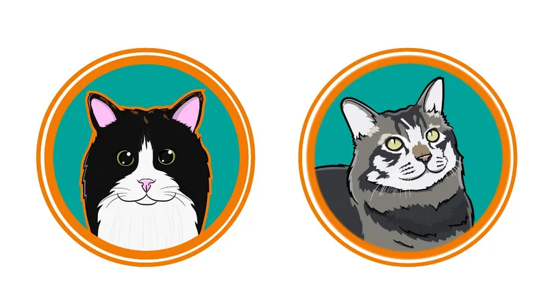 Turned photo into cartoon pets cats arranged in a circle