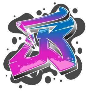 Urban graffiti featuring vibrant colors and abstract shapes