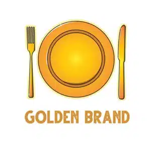 Golden logo design featuring food elements